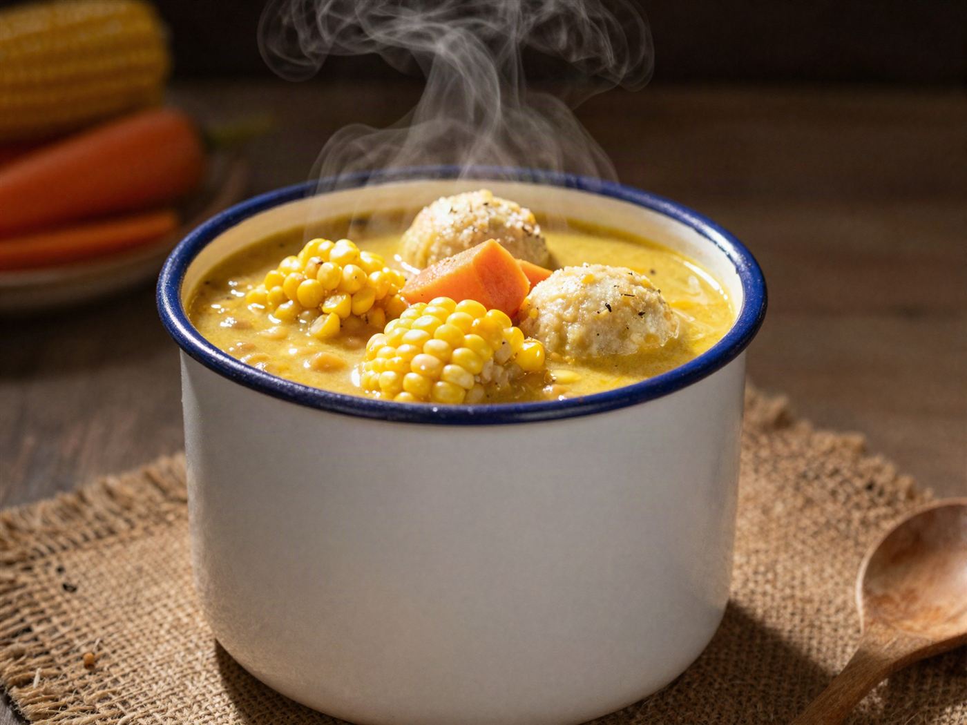 Corn soup with dumplings and provision